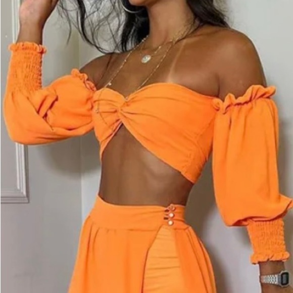 Sunset Beach Classy Off Shoulder Top Plunging Slit Maxi Skirt Sexy Under Shorts - Picture 3 of 4